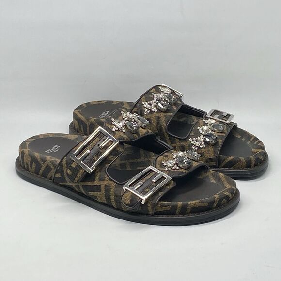 Fendi Feel Jewel Buckle Slide Sandals size 38 - Picture 2 of 13